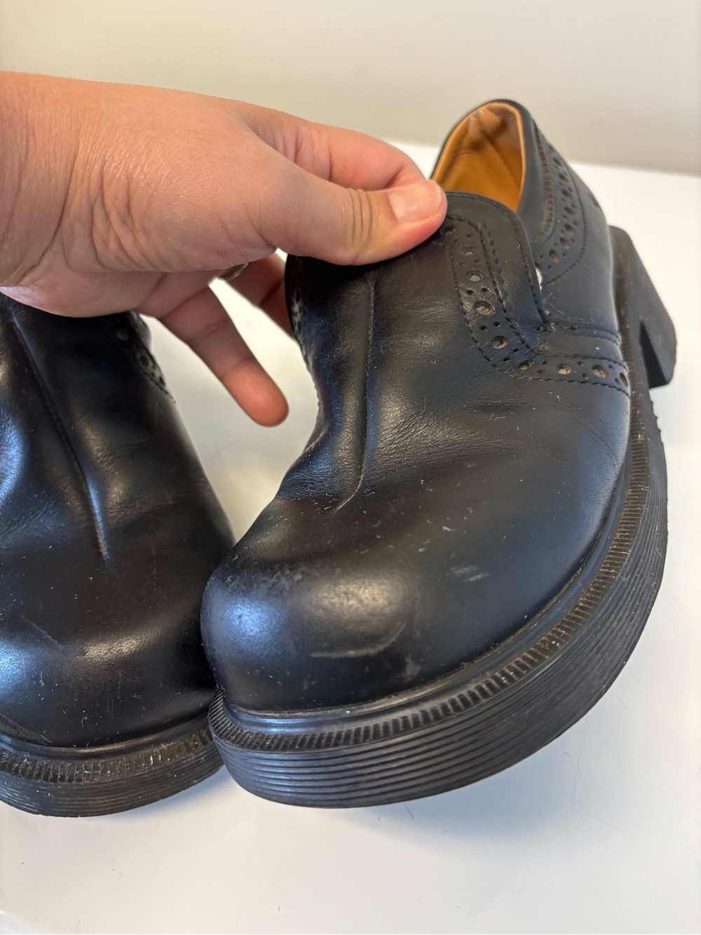 Vintage Dr. Martens Leather Slip On Brogued Chunky Heeled Shoes Women’s Size 5 - Picture 5 of 12